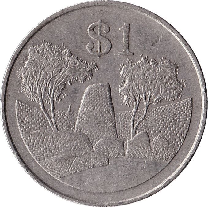 Zimbabwe | 1 Dollar Coin | Bateleur Eagle | Great Zimbabwe Monument | KM6 | 1980 - 1997