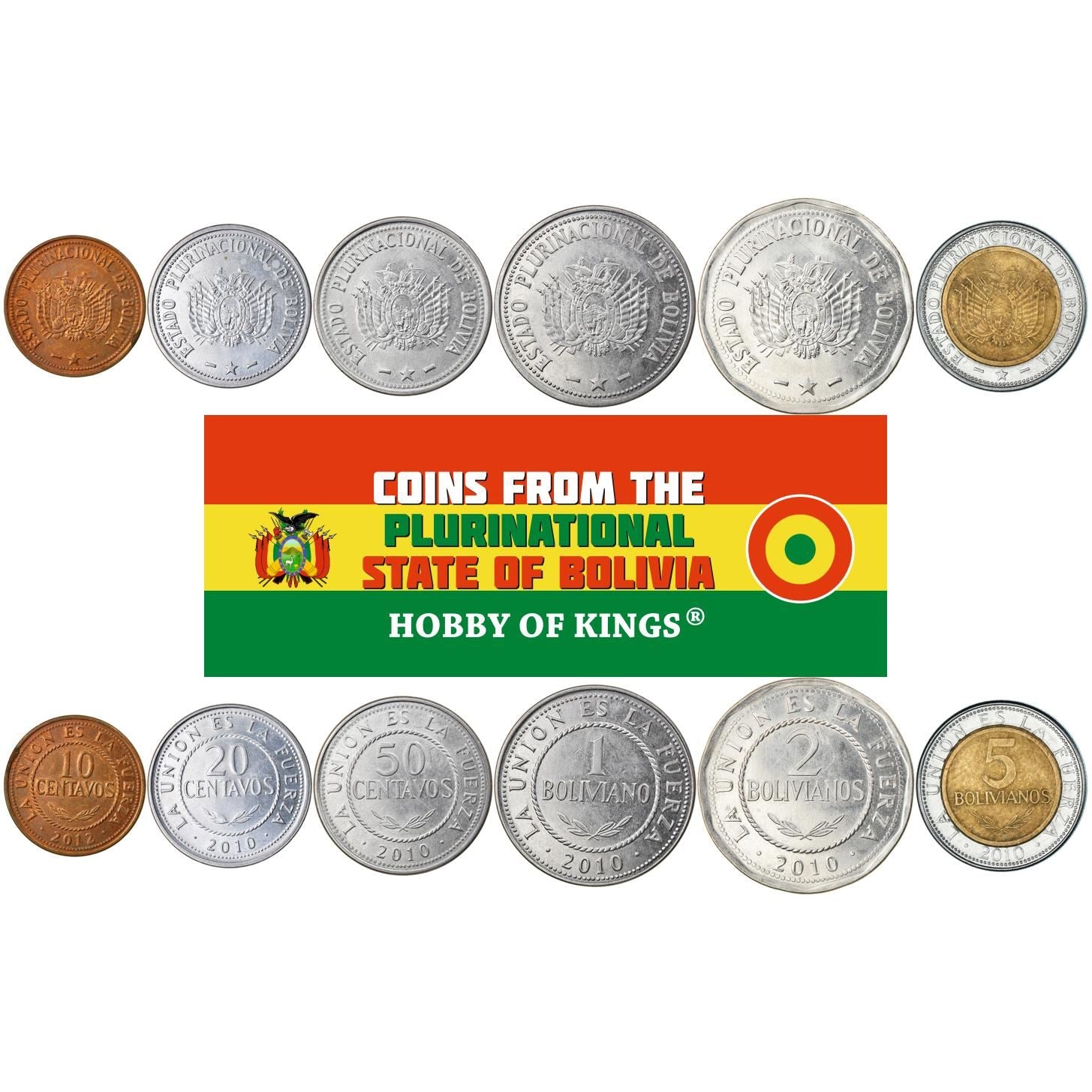 Bolivia | Set van 6 munten | 10 20 50 centavos 1 2 5 bolivianos | 2010 - 2025