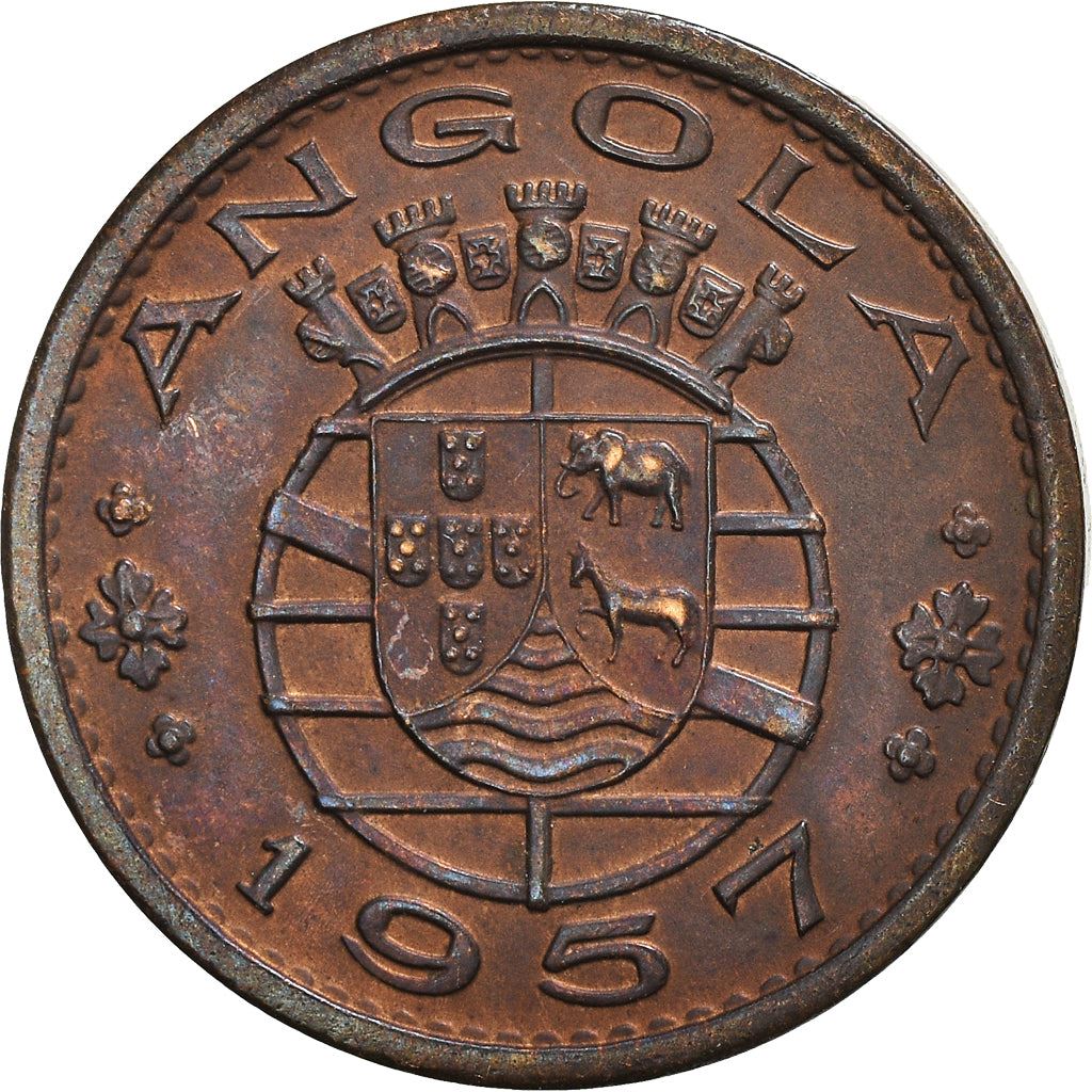 Angola | 50 Centavos Coin | Horse | Elephant | Shield | Km:75 | 1953 - 1961