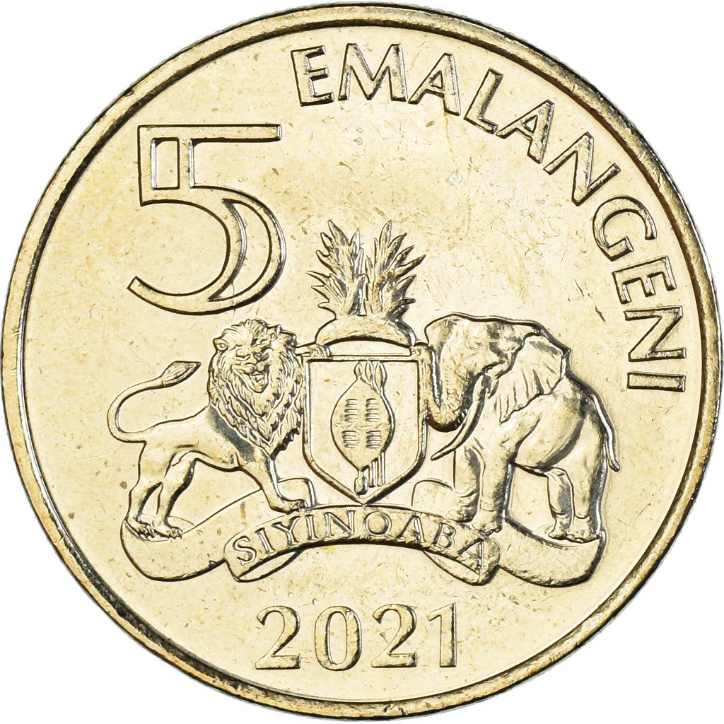 Kingdom of Eswatini | 5 Emalangeni Coin | King Mswati III | Lion | Elephant | Km:75 | 2021