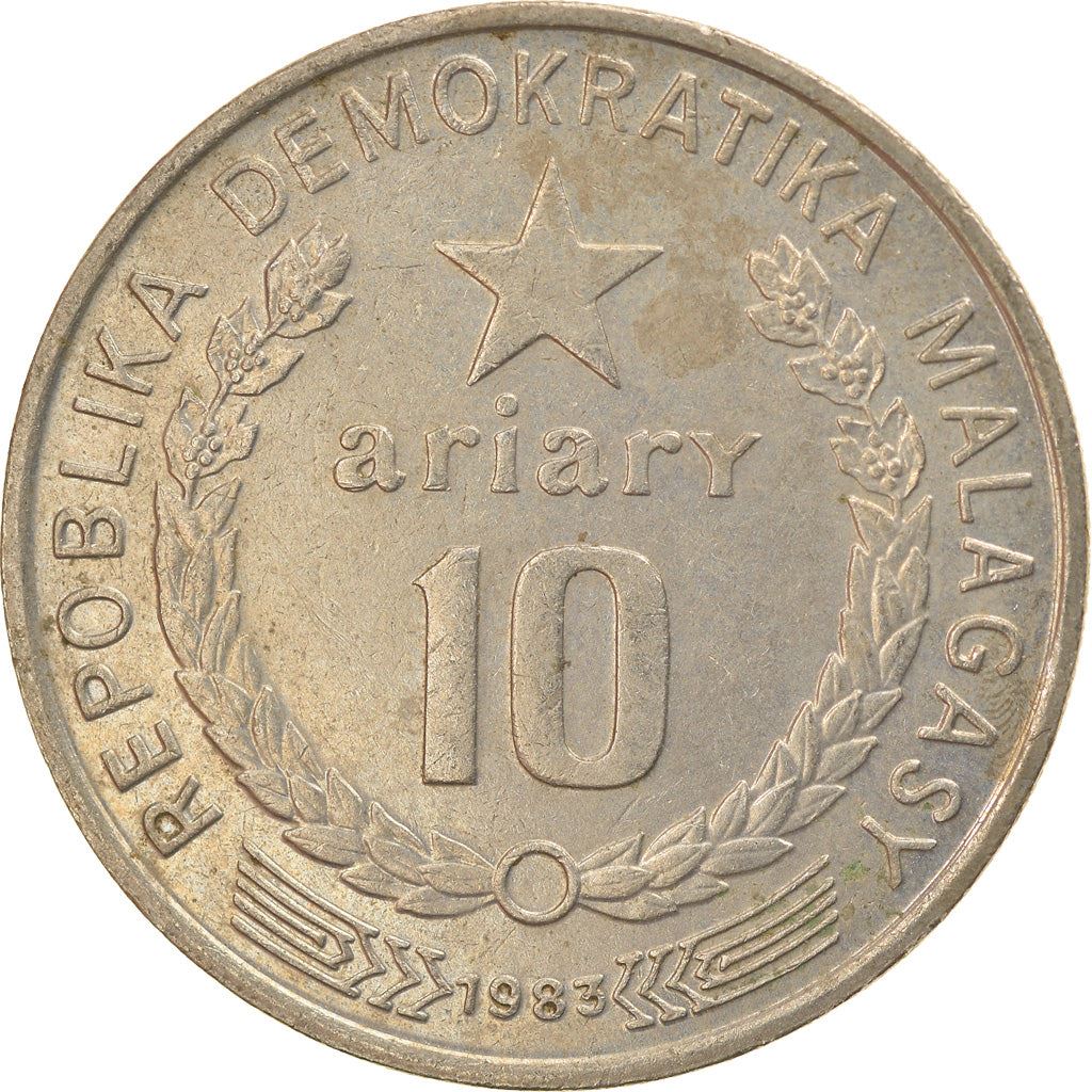 Madagascar | 10 Ariary Coin | Star | Worker | Peat | Km:13B | 1983