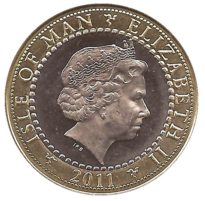 Isle of Man 2 Pounds Coin | Queen Elizabeth II | Youth Games | Tosha The Cat | KM1476 | 2011