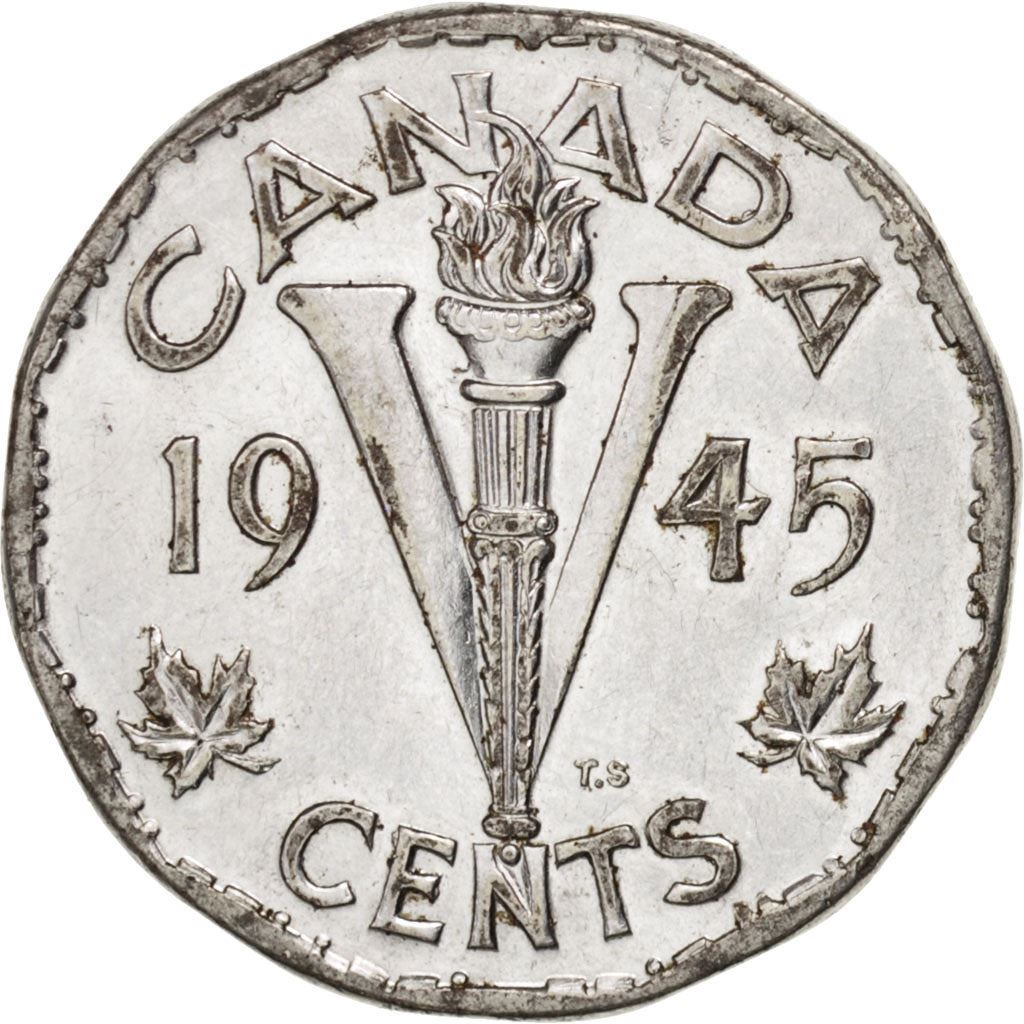 Canada | 5 Cents Coin | Chromium plated steel | KM:40a | 1944-1945