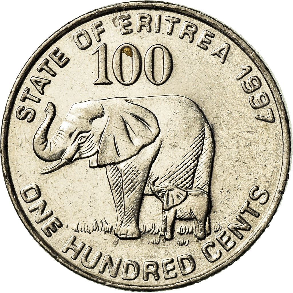 Eritrea | 100 Cents Mønt | Elefant | Soldater | Flag | Km:48 | 1997
