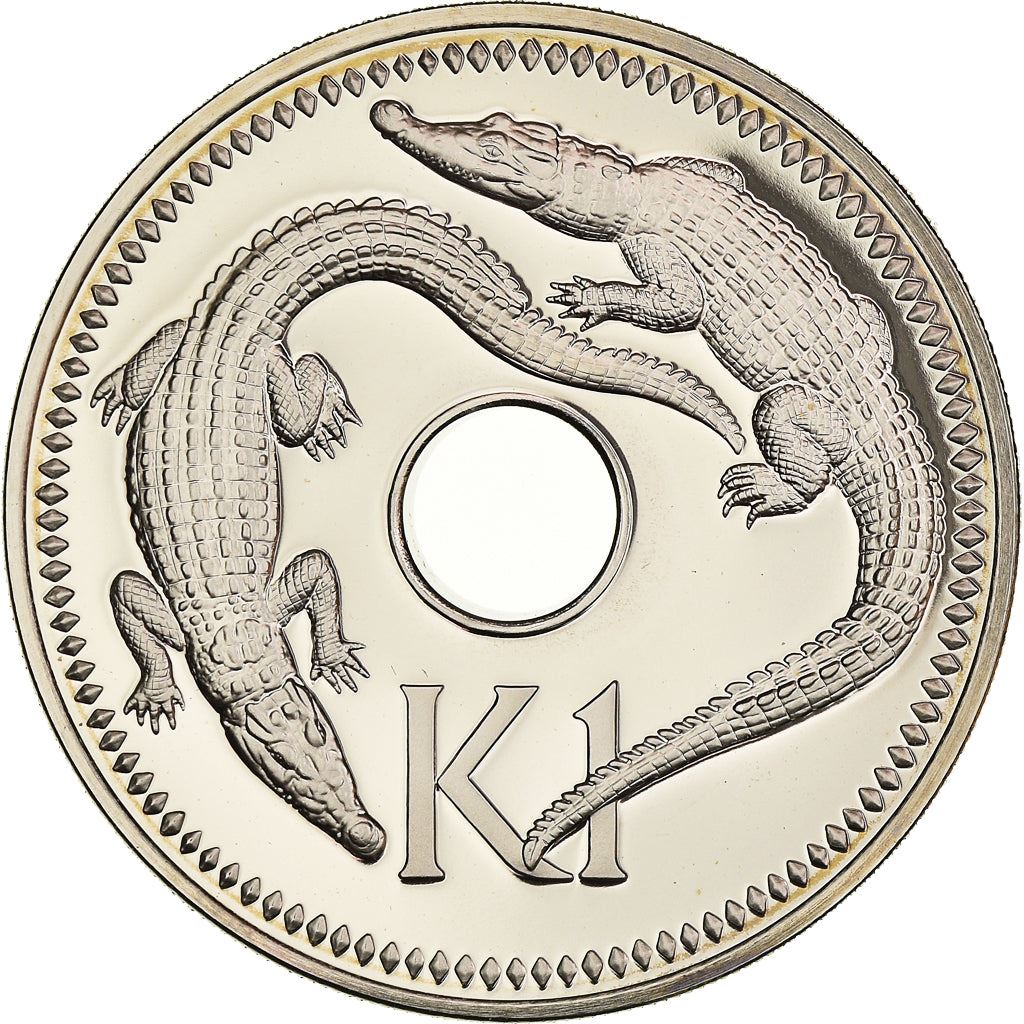 पापुआ न्यू गिनी सिक्का पापुआ न्यू गिनी का 1 किना | एलिज़ाबेथ द्वितीय | मगरमच्छ | KM6 | 1975 - 1999