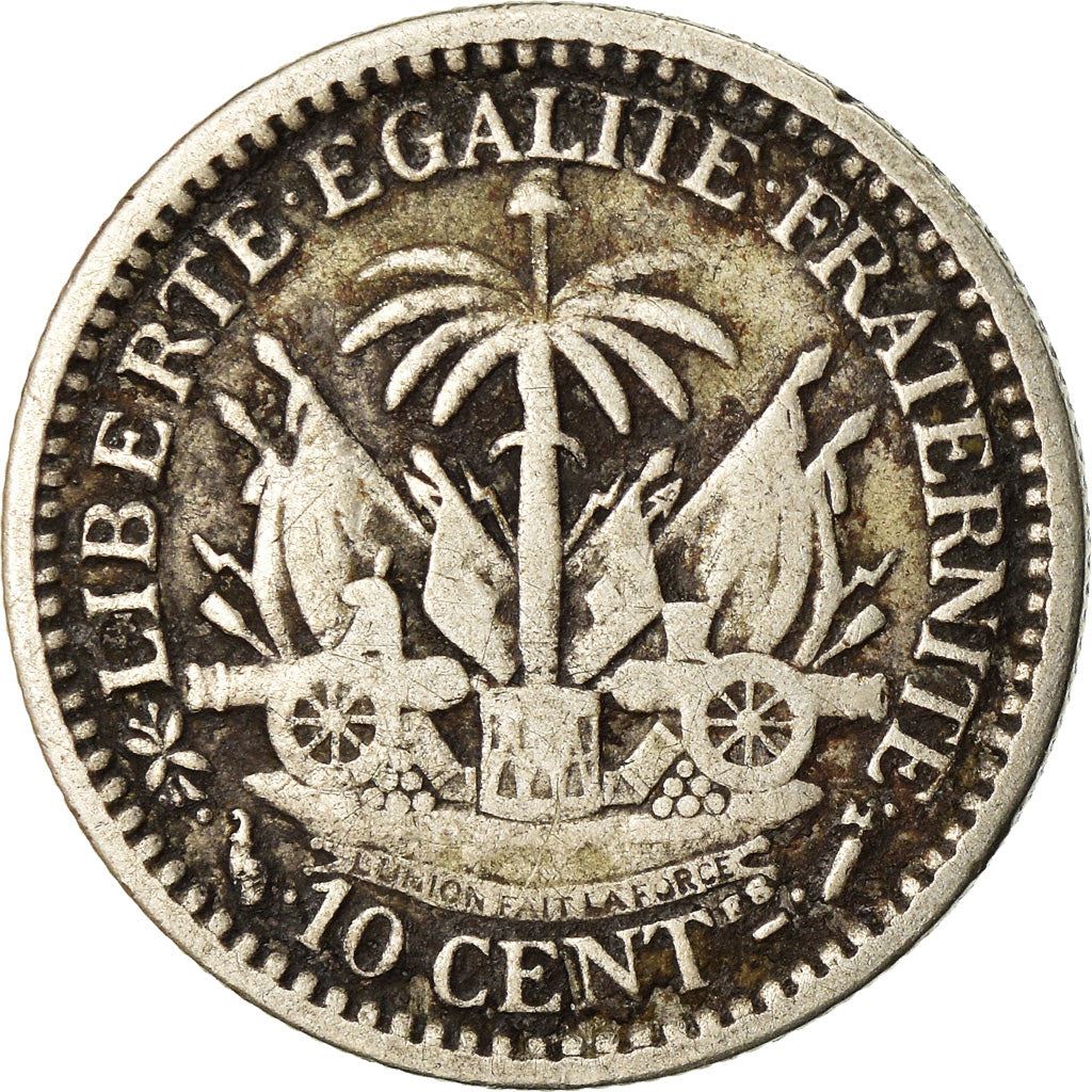 Haiti | 10 Centimes Coin | Libertine | Palm Tree | Cannon | Km:44 | 1881 - 1894
