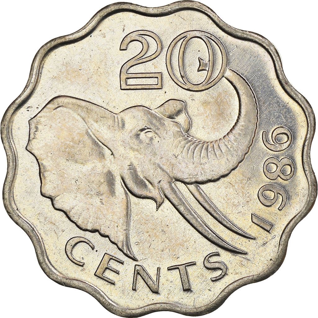 Kingdom of Swaziland | 20 Cents Coin | King Mswati III | Elephant | Km:42 | 1986