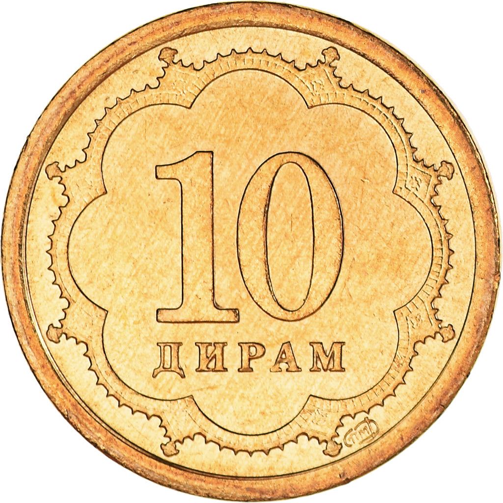 Tajikistan | 10 Diram Coin | Crown | Stars | Small Value | Km:3.1 | 2001