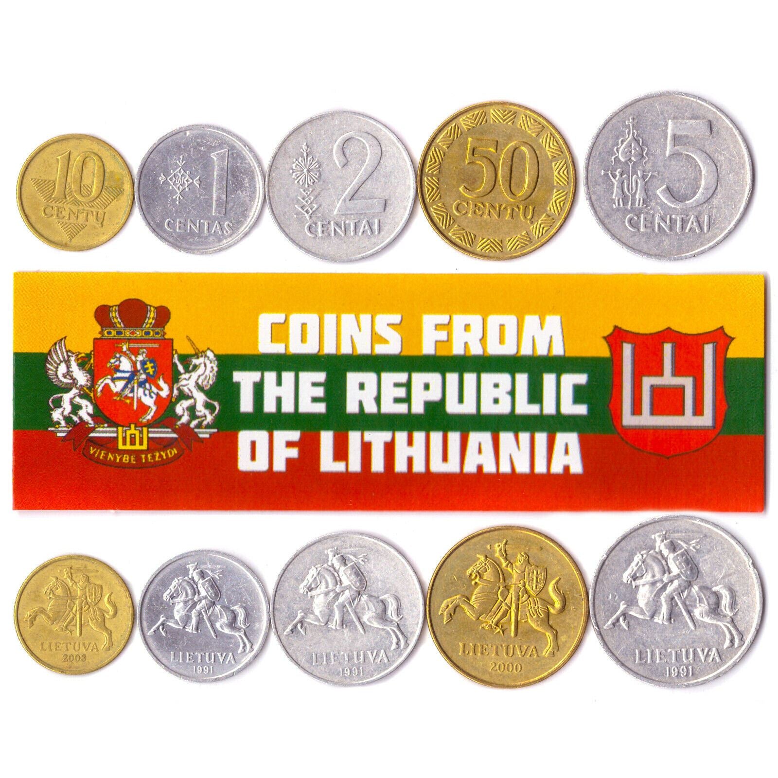 5 Mixed Coins From Lithuania | 1 - 50 Cents | 1991 - 2014