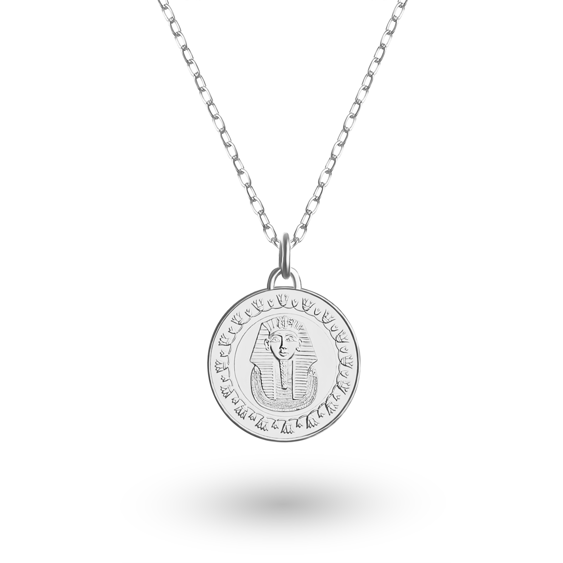 Egyptian Coin Necklace | Medallion Pendant Jewelry | Rhodium Plated 1 Pound | Tutankhamun mask | 2005 - 2023