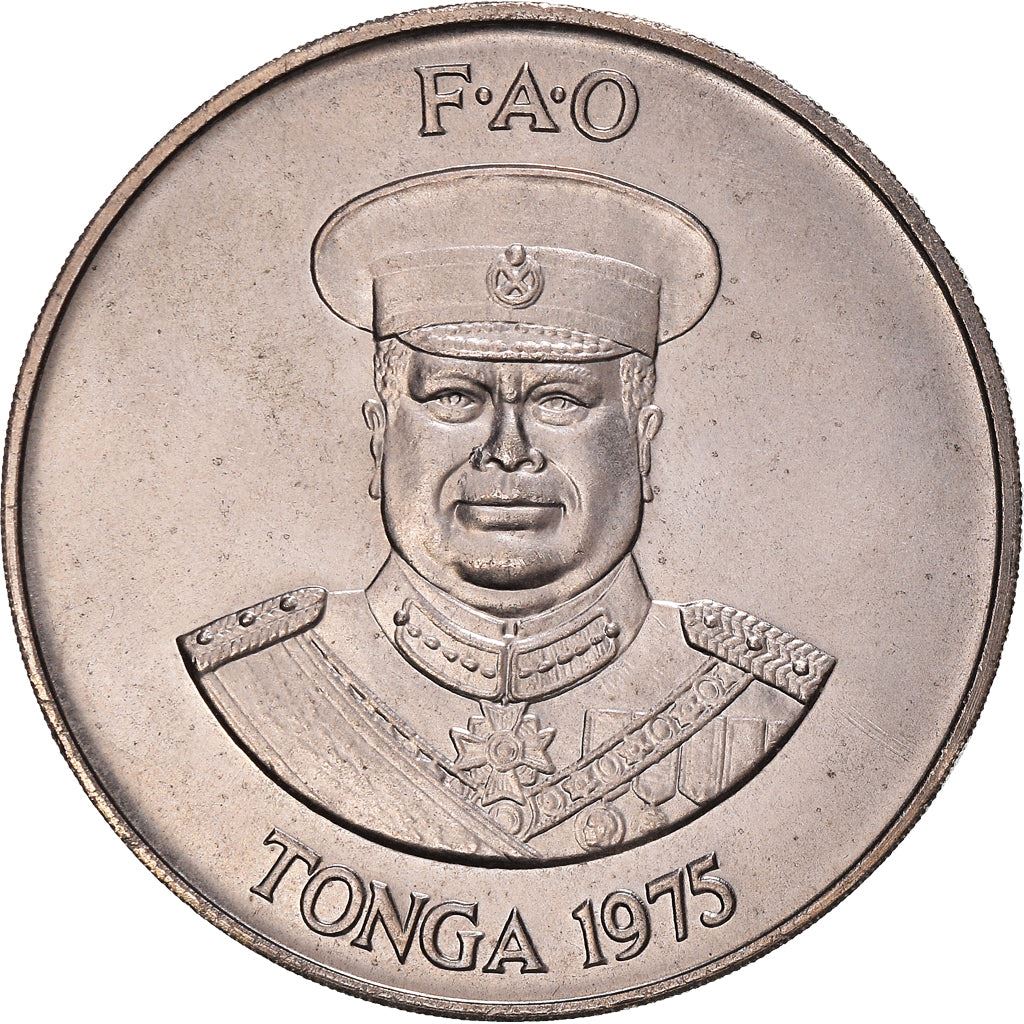 Tonga | 2 Pa'Anga Coin | King Tupou IV | FAO | Fish | Banana | Cow | Chicken | Pig | Palm Tree | Corn | Honey Bee | Watermelon | Km:49 | 1975 - 1977