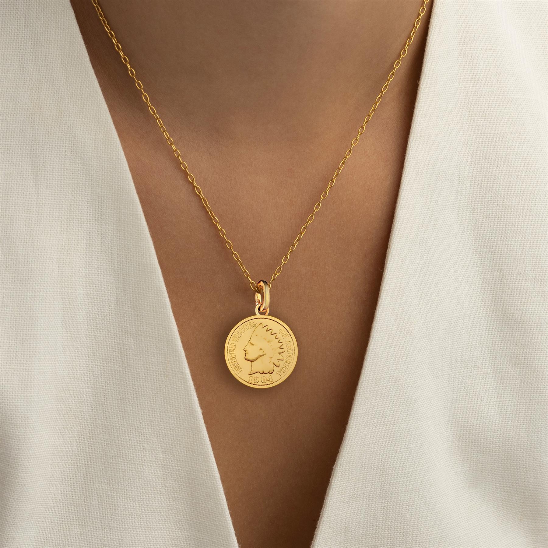 American 1 Indian Head Cent Coin Charm | 925 Sterling Silver 18K Gold Plated | 1864 - 1909