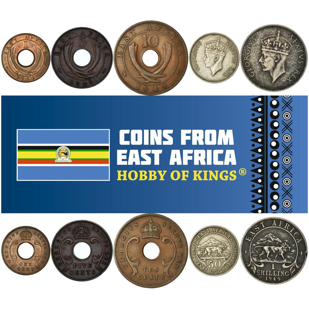Afrique de l'Est | Ensemble de 5 pièces | 1 Cent 5 10 50 Cents 1 Shilling | 1948 - 1952