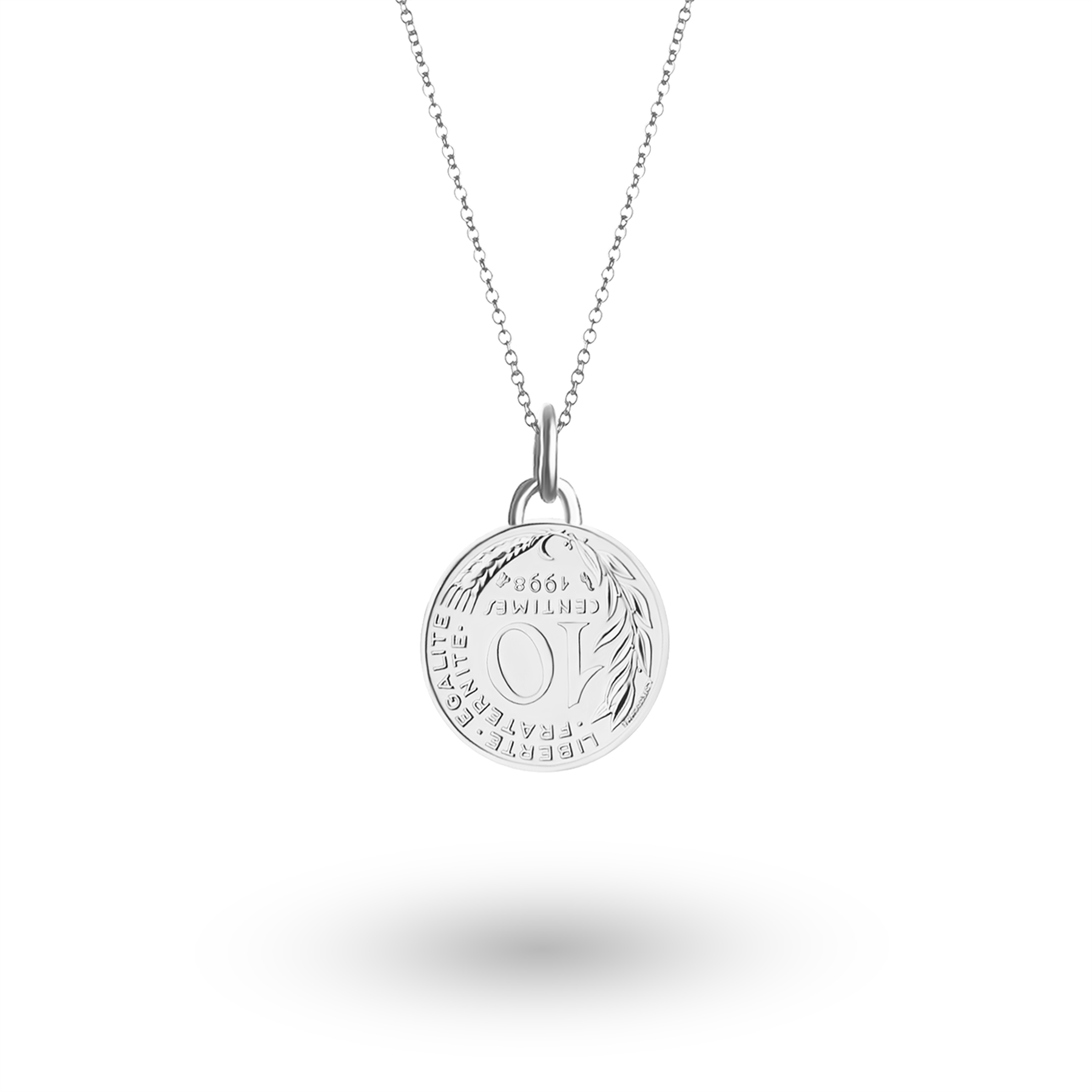 French Coin Necklace | Medallion Pendant Jewelry | Rhodium Plated 10 Centimes | 1966 - 2001
