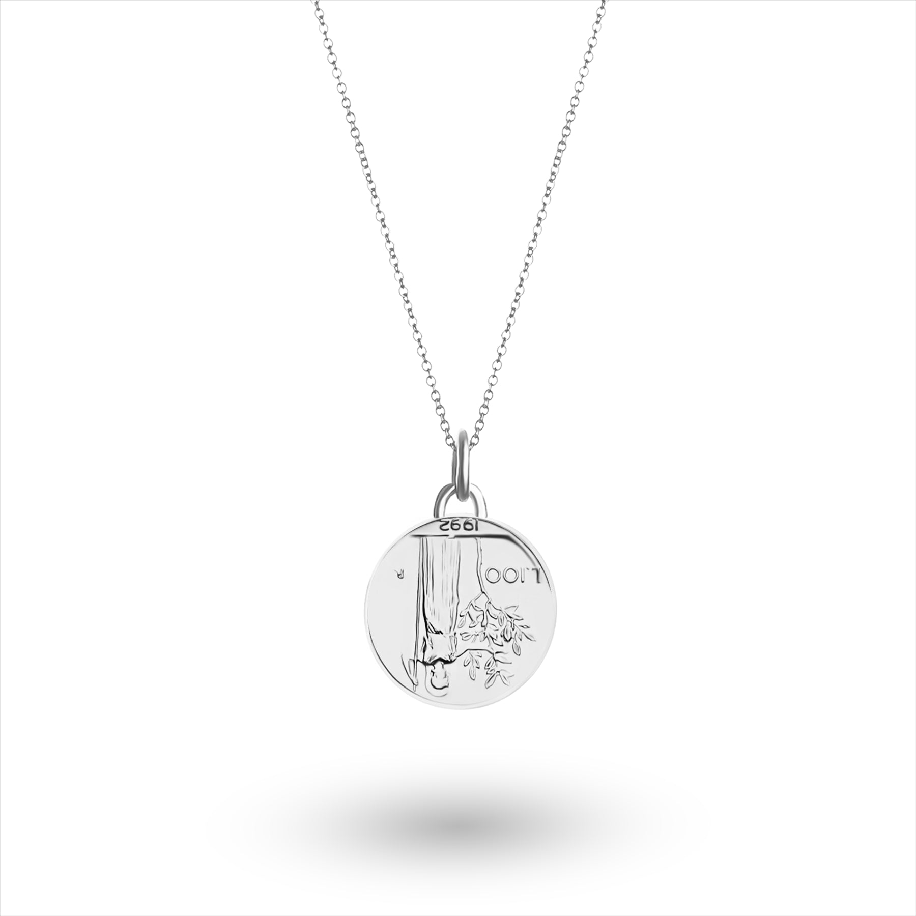 Italian Coin Necklace | Medallion Pendant Jewelry | Rhodium Plated 100 Lira | Goddess Minerva | 1990 - 1992