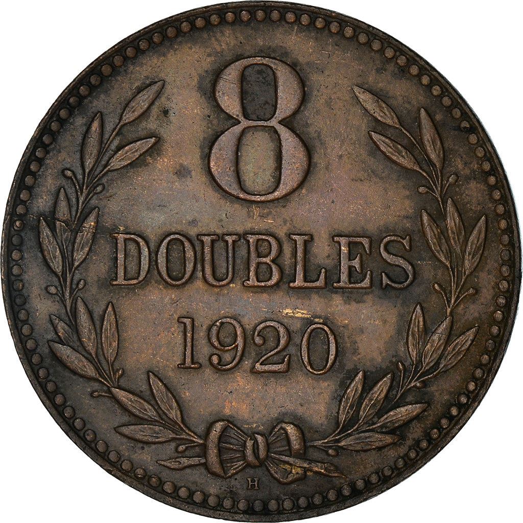 Guernsey 8 Doubles Coin | Coat of Arms | KM14 | 1914 - 1949