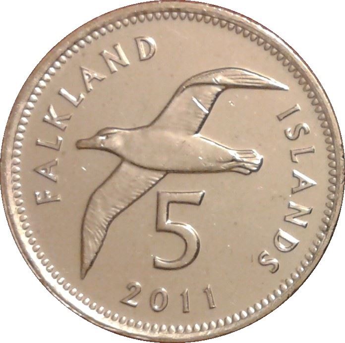 Falkland Islands 5 Pence Coin | 5 Pence Coin | Elizabeth II | Albatross | KM132 | 2004 - 2011
