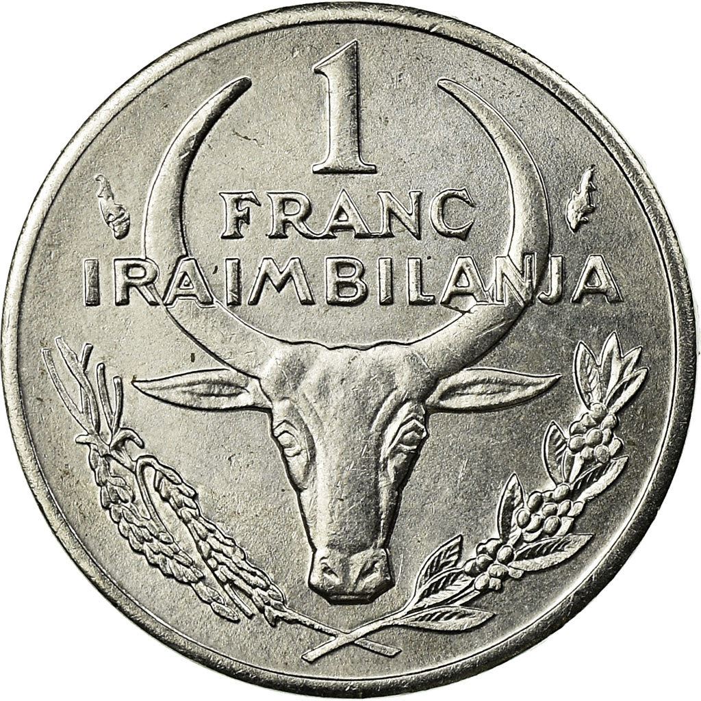 Madagascar | 1 Franc Coin | Zebu | Flower | Km:8 | 1965 - 2002