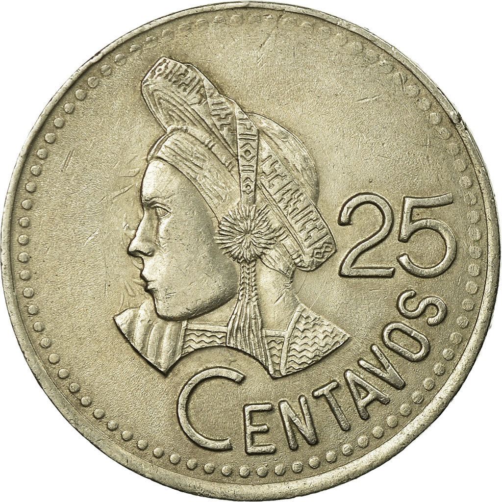 Guatemala | 25 Centavos Coin | Native bust | Km:278 | 1977 - 2000
