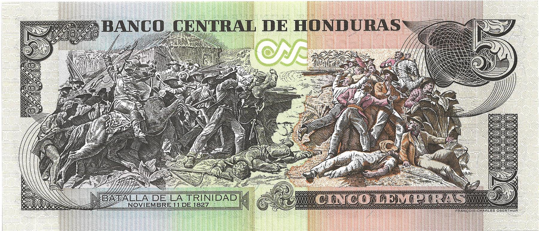 Honduras | 5 Lempiras Banknote | 2006 - 2010 | José Francisco Morazán Quesada | Battle of Trinidad