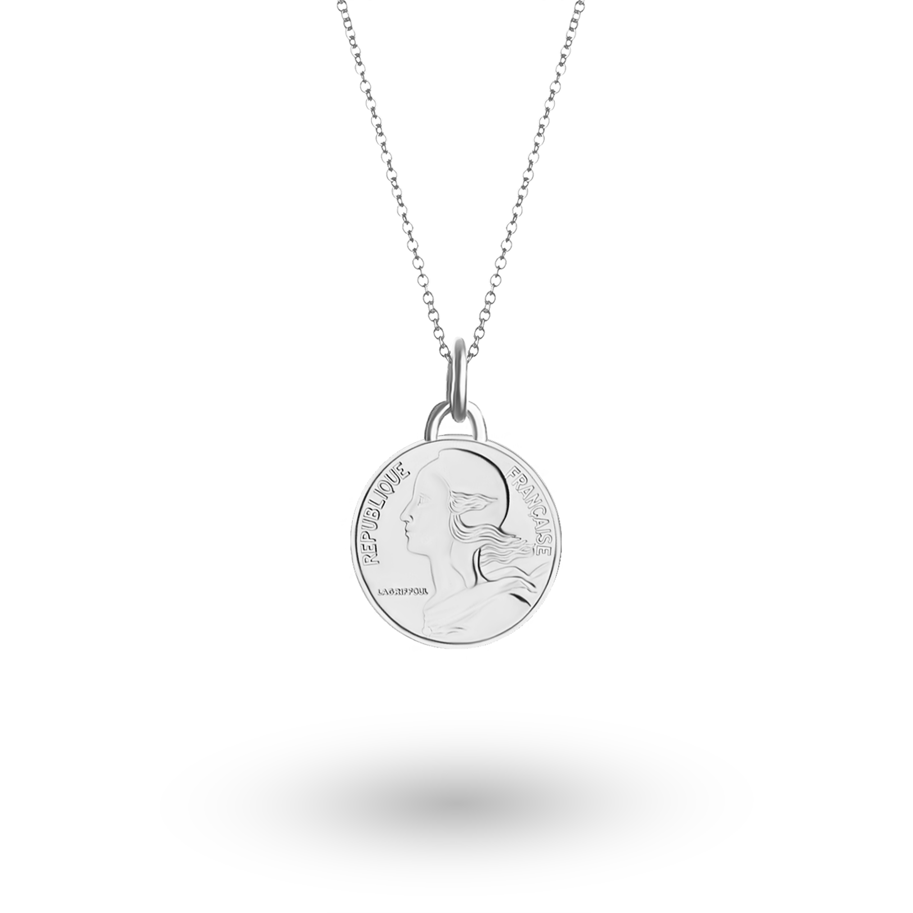 French Coin Necklace | Medallion Pendant Jewelry | Rhodium Plated 10 Centimes | 1966 - 2001