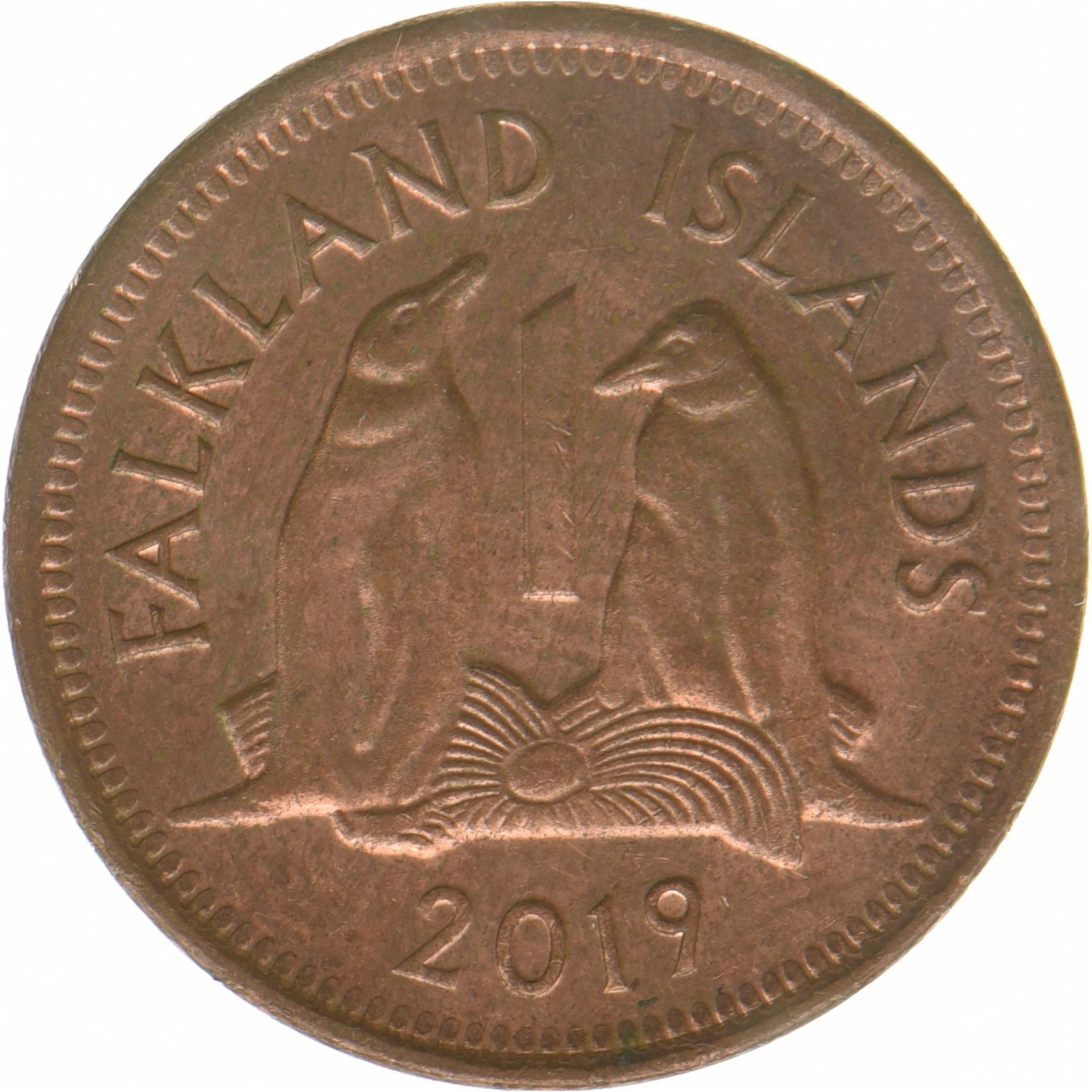 Falkland Islands | 1 Penny Coin | Gentoo Penguins | KM:199 | 2019
