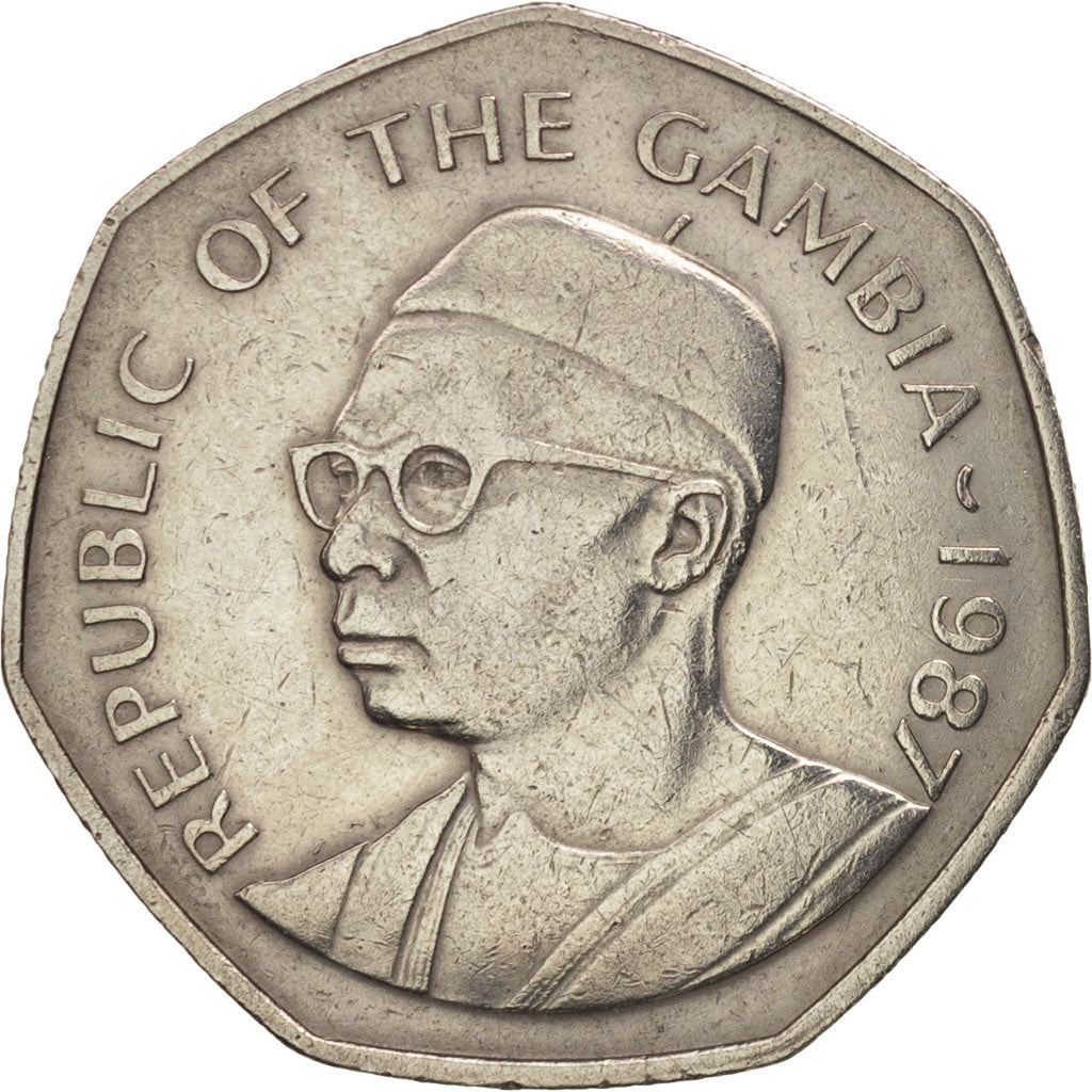 Gambia 1 Dalasi Coin | Crocodile | President Dawda Jawara | KM29 | 1987