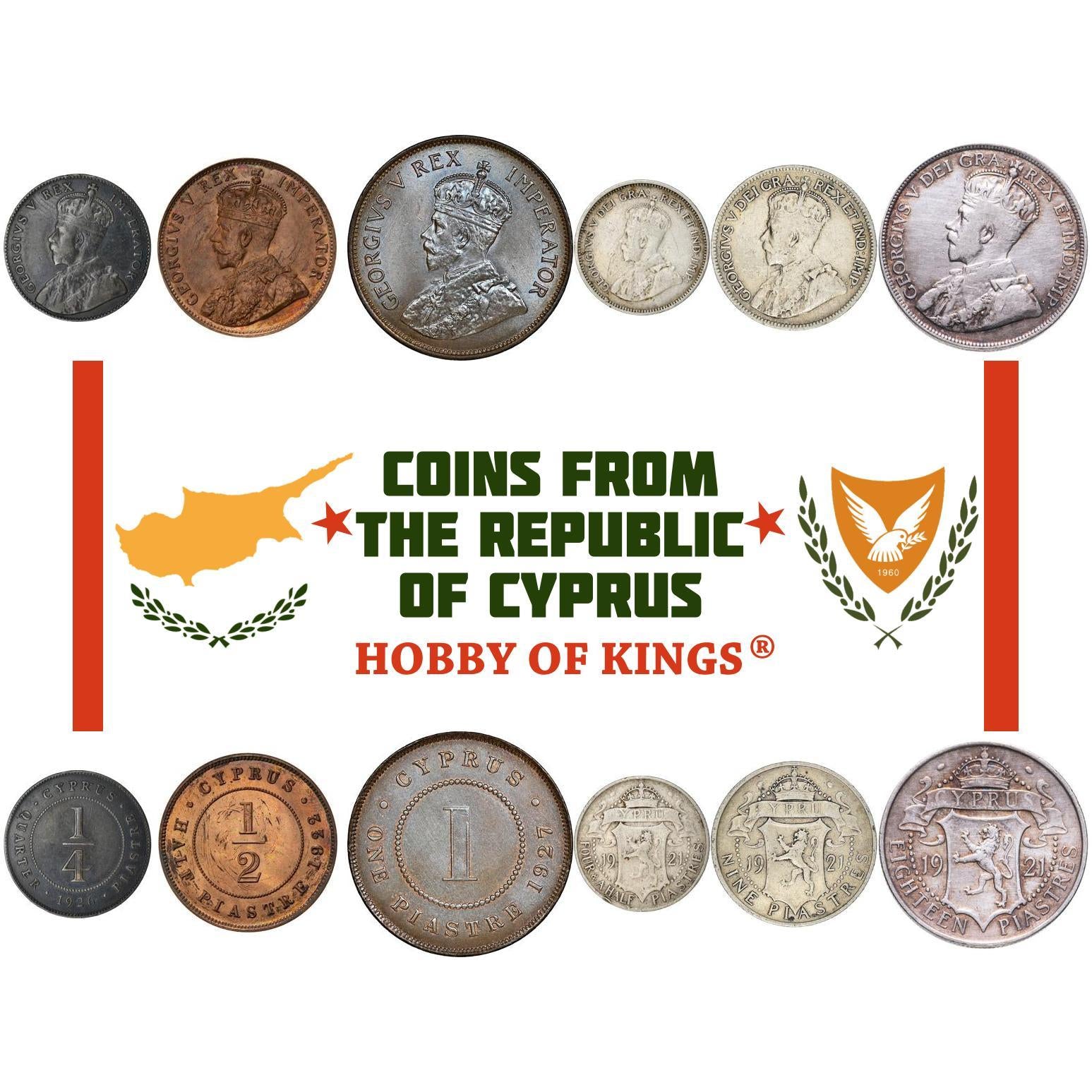 Set 3 Coins Cyprus4 1/2 9 18 Piastres 1913 - 1921