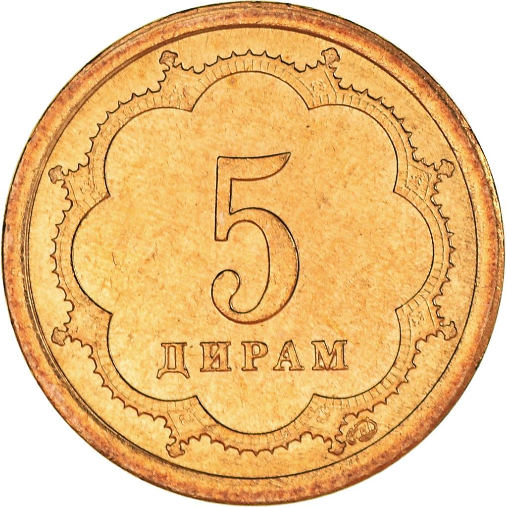 Tajikistan | 5 Diram Coin | Crown | Stars | Small Value | Km:2.1 | 2001