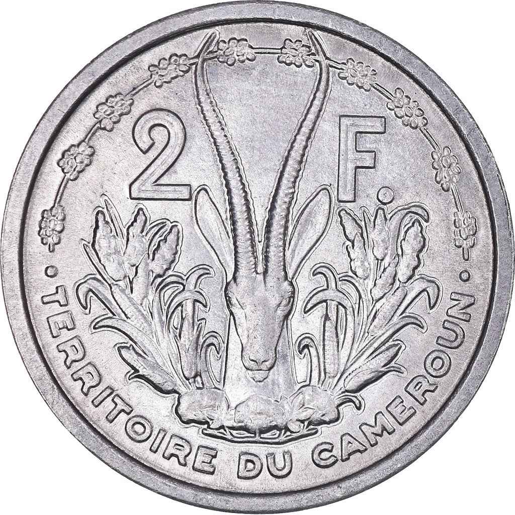 French Cameroon | 2 Francs Coin | Liberty | Phrygian cap | Gazelle | Ships | Km:9 | 1948