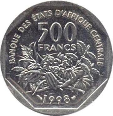 Central African States | 500 Francs Cfa Coin | Woman | Plants | KM:14 | 1998