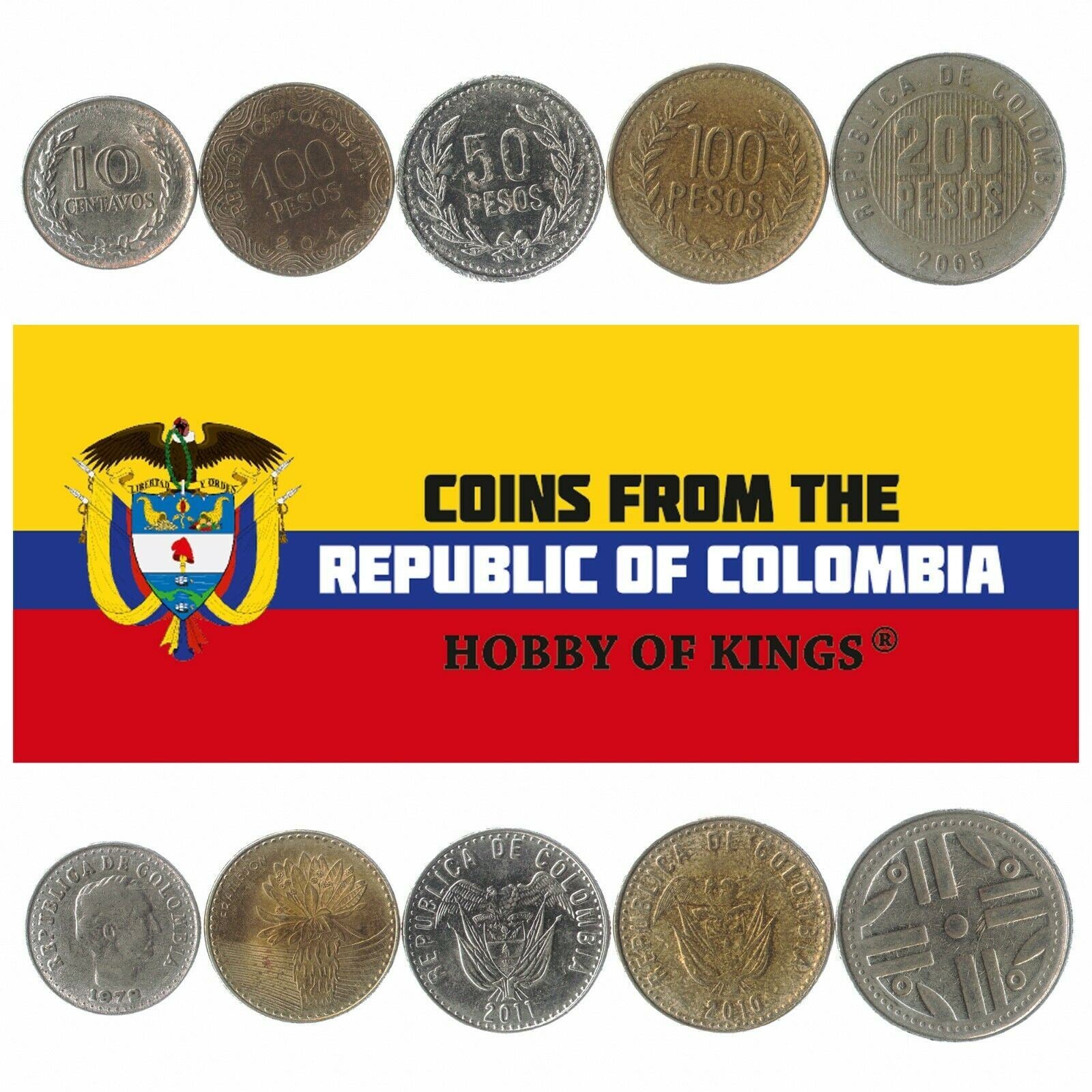5 Mixed Coins From Colombia | Centavos - Pesos | 1959 - 2017