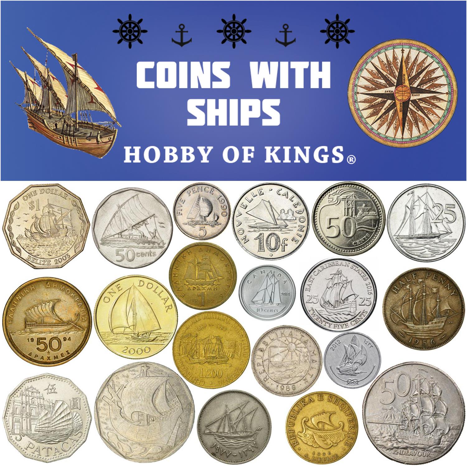Mixed Coins with Ships | Galleons | Triremes | Caravels | Frigate | Cogs | Carracks