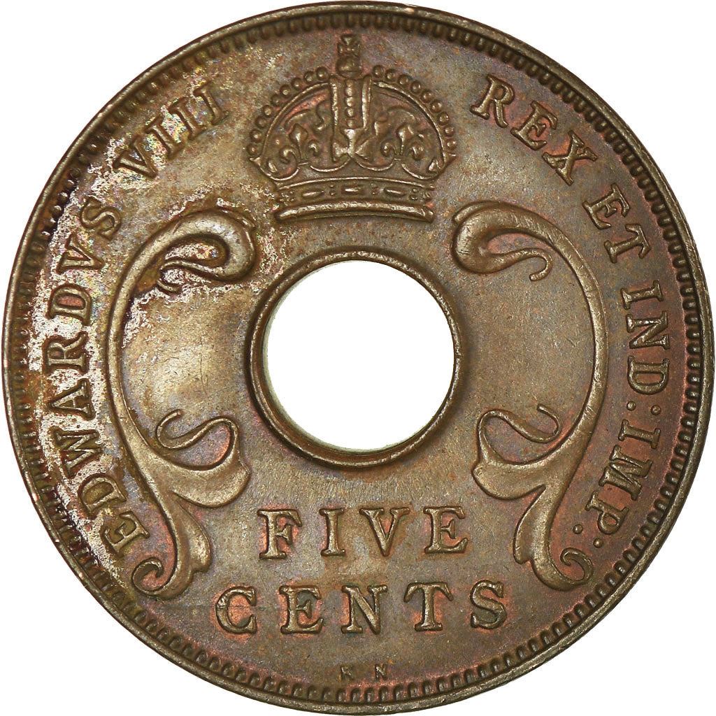Afrique de l'Est | Pièce de 5 Cents | Couronne | Défenses | Édouard VIII | KM:23 | 1936
