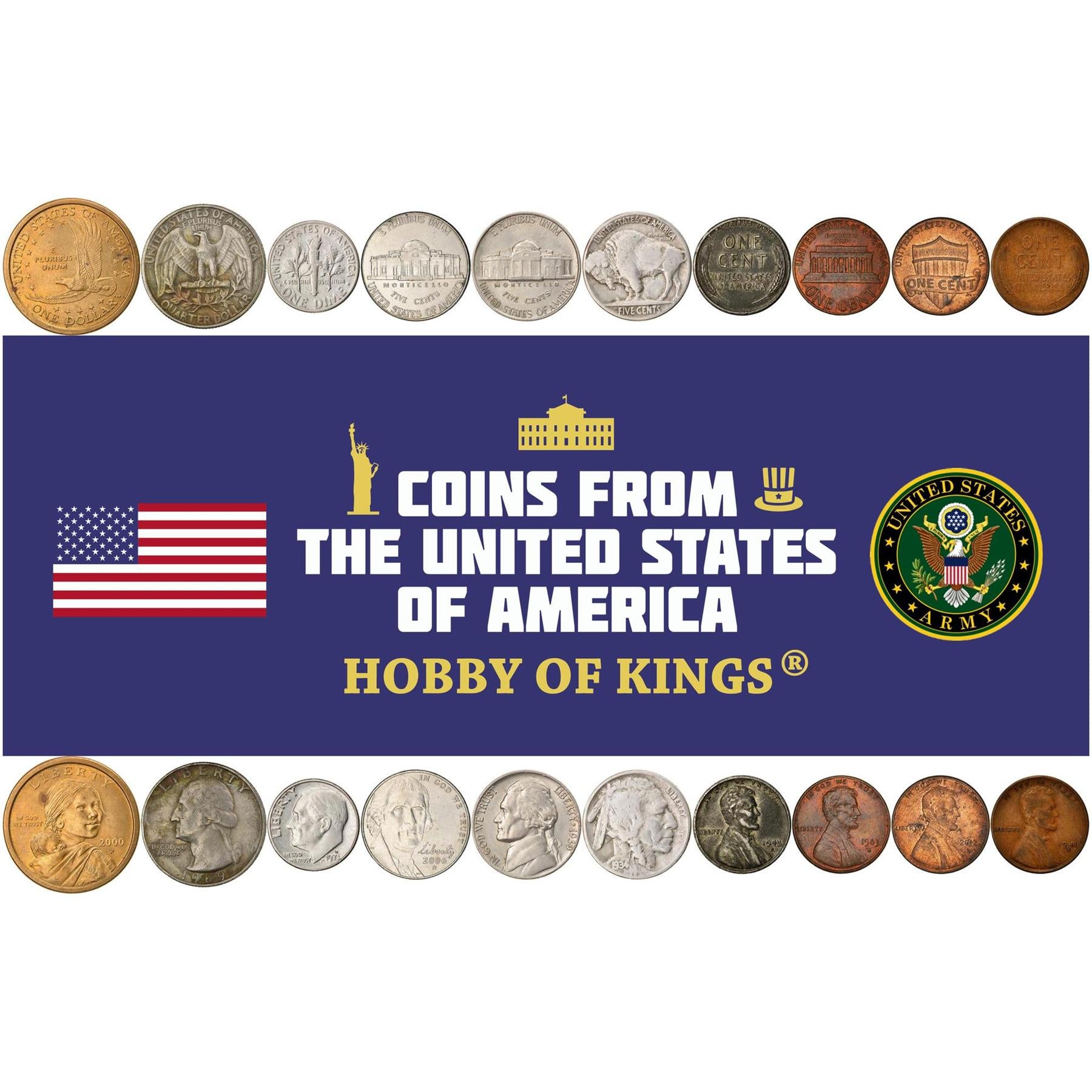 10 Mixed Coins | United States | Presidents & Native American heroes | Cents | Dime | Quarter | Dollar | USA | 1909 - 2023