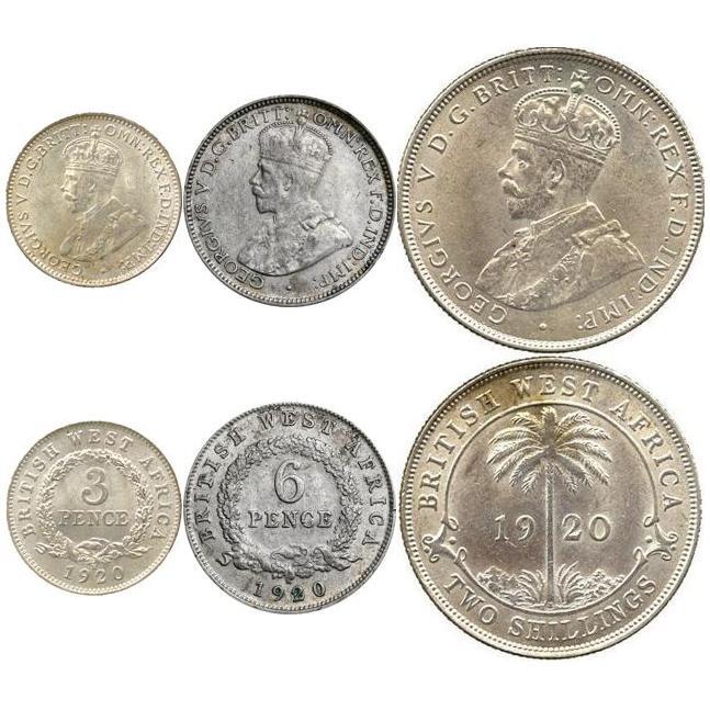 British West Africa | 3 Coin Set | 3 6 Pence 2 Shillings | 1920