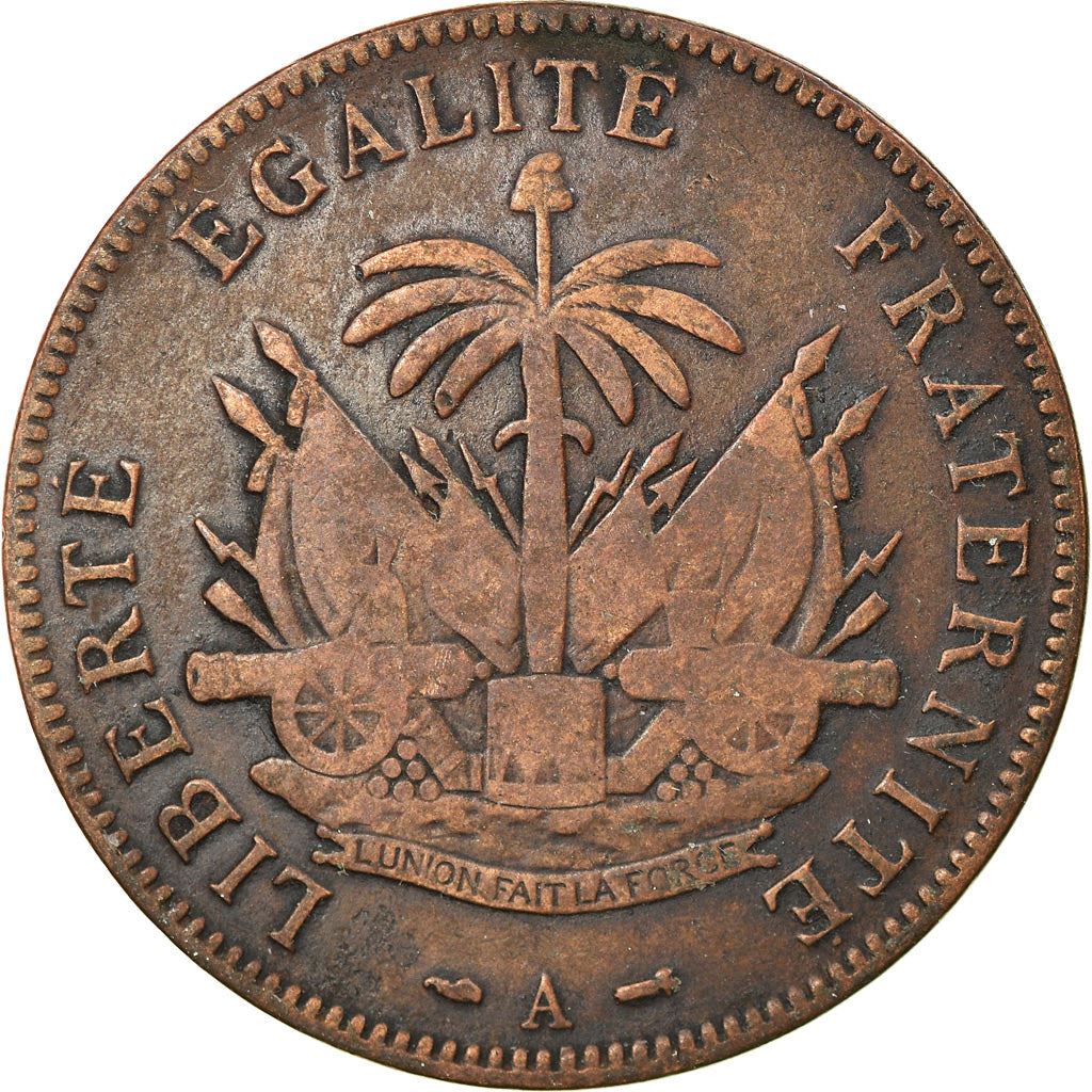 Haiti | 2 Centimes Coin | Palm Tree | Cannon | Km:49 | 1886 - 1894