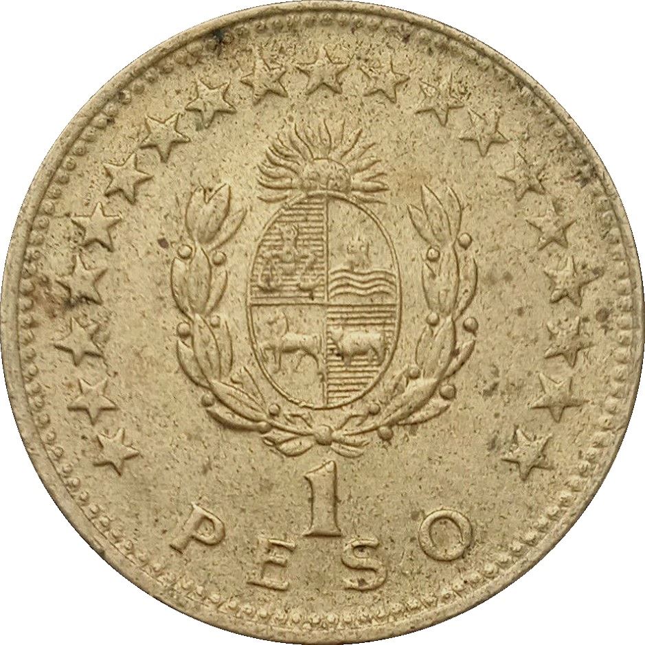 Uruguay 1 Peso Coin | Artigas | Sun | KM46 | 1965