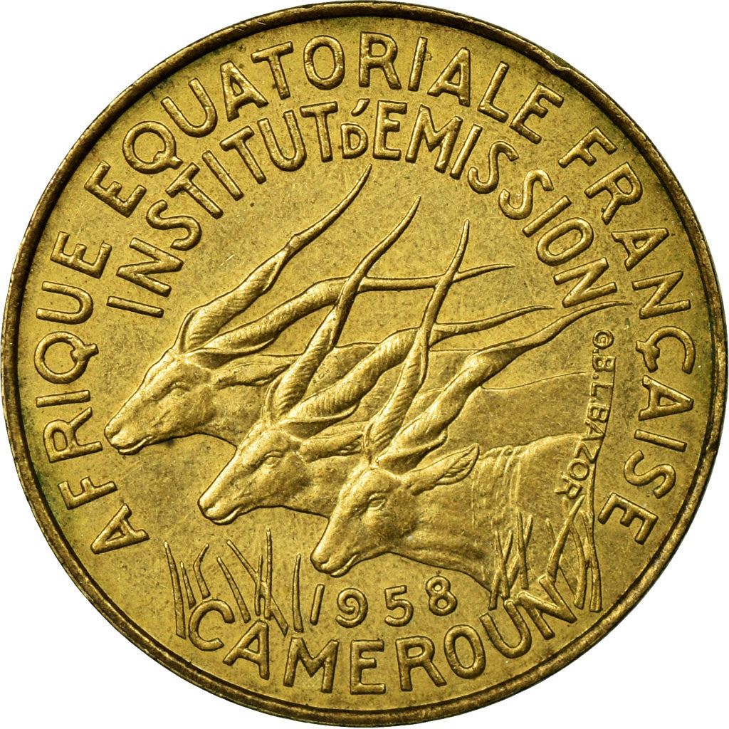 French Equatorial Africa | 5 Francs Coin | Antelope | Crops | Wreath | Km:10 | 1958