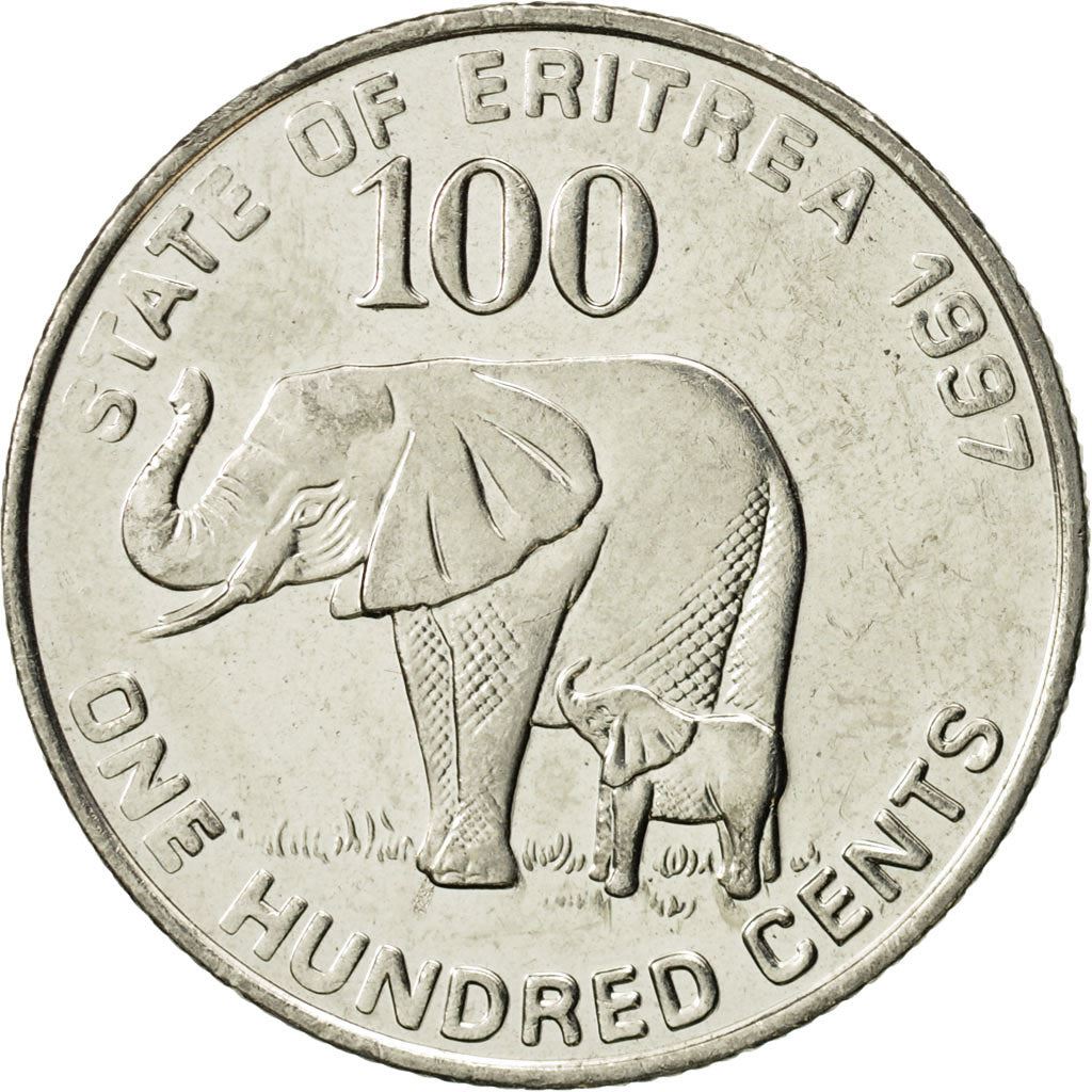 Eritrea | 100 Cents Mønt | Elefant | Soldater | Flag | Km:48 | 1997
