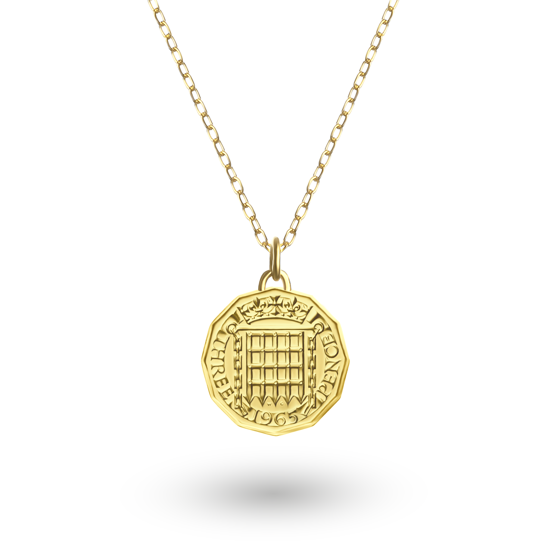 British Coin Necklace | Medallion Pendant Jewelry | 18K Gold Plated 3 Pence | Queen Elizabeth II | 1954 - 1970