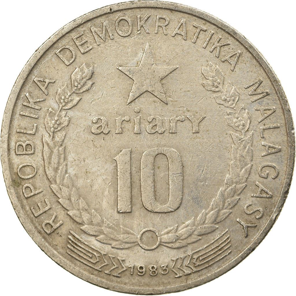 Madagascar | 10 Ariary Coin | Star | Worker | Peat | Km:13B | 1983