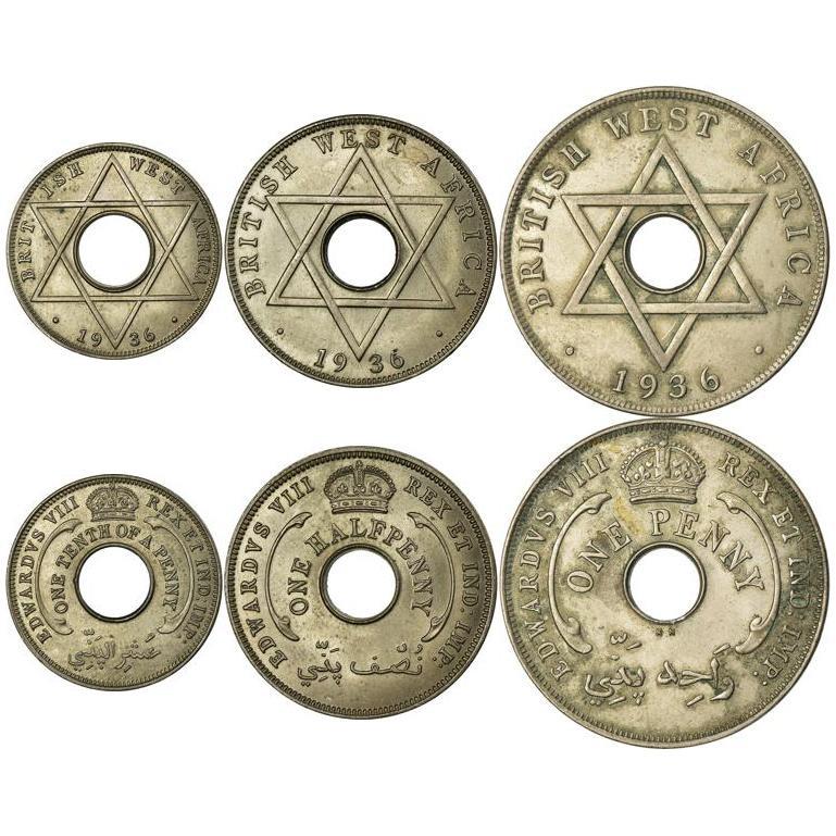 British West Africa | 3 Coin Set | 1/10 1/2 1 Penny | 1936