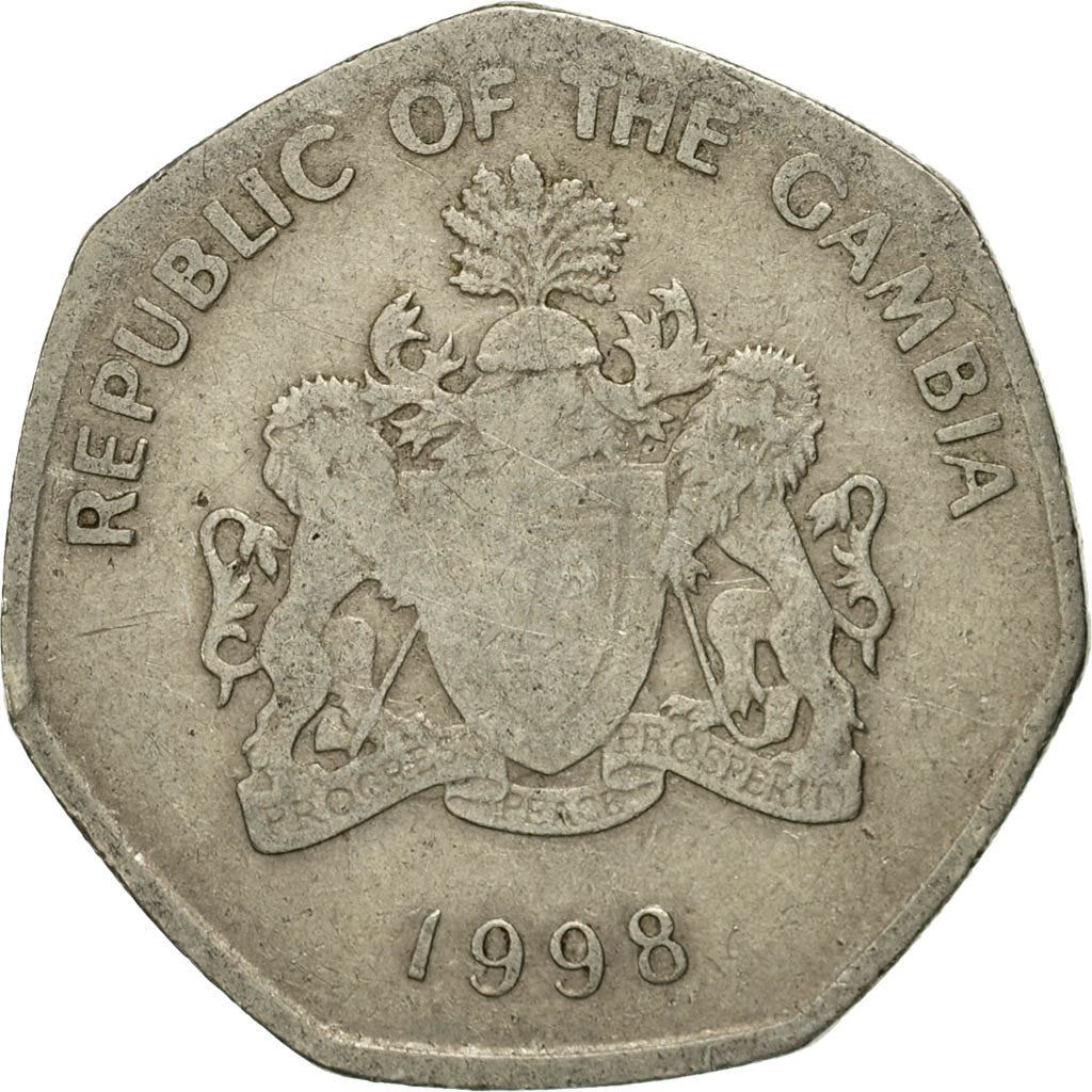 The Gambia | 1 Dalasi Coin | Slender-snouted crocodile | Km:59 | 1998
