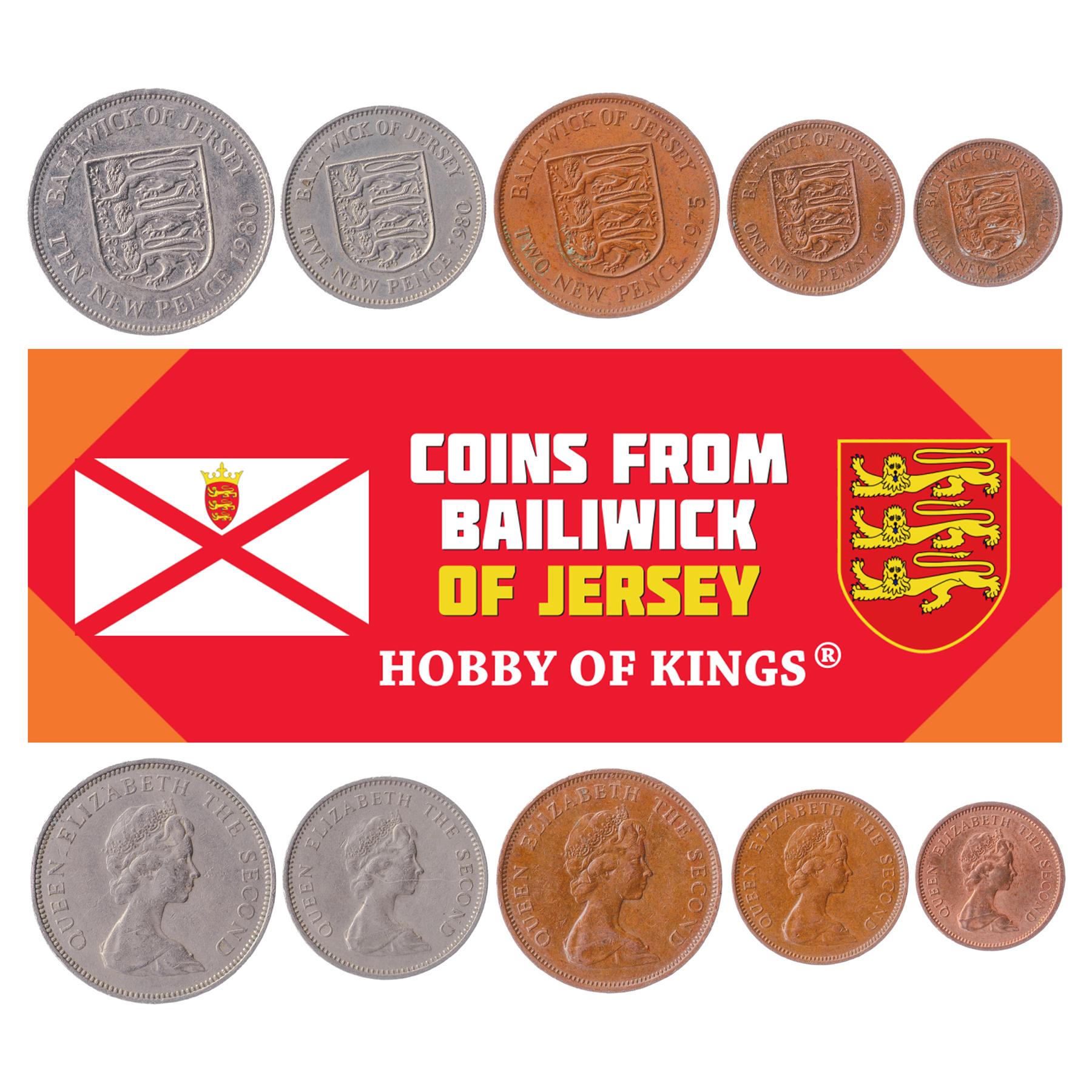 Jersey | 5 Coin Set | 1/2 1 New Penny 2 5 10 New Pence | 1968 - 1980