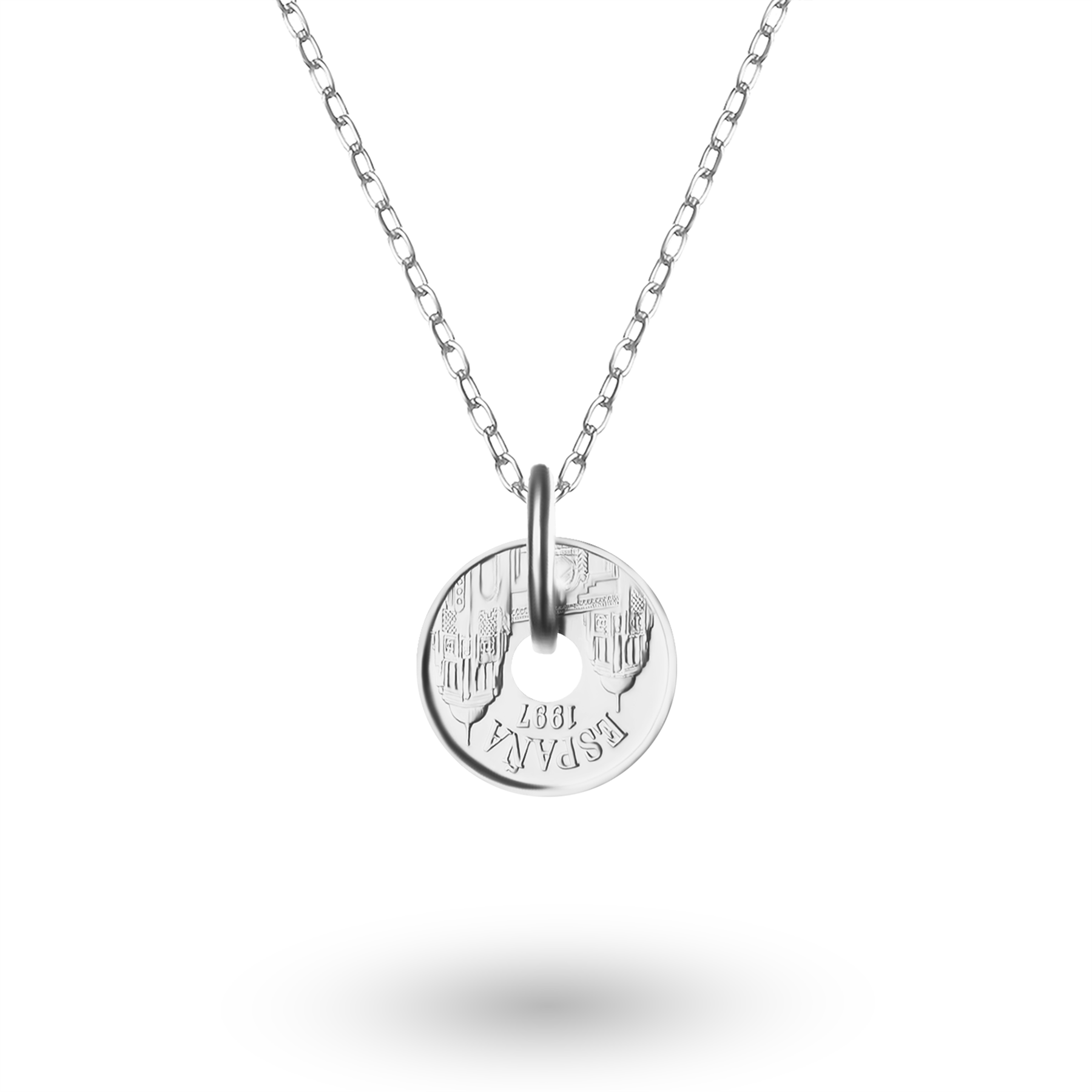 Spanish Coin Necklace | Medallion Pendant Jewelry | Rhodium Plated 25 Pesetas | Melilla | 1997
