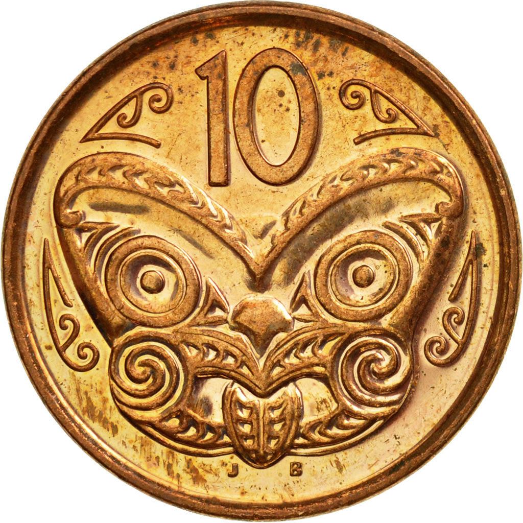 New Zealander 10 Cents Coin | Queen Elizabeth II | Maori Koruru Mask | KM117a | 2006 - 2021