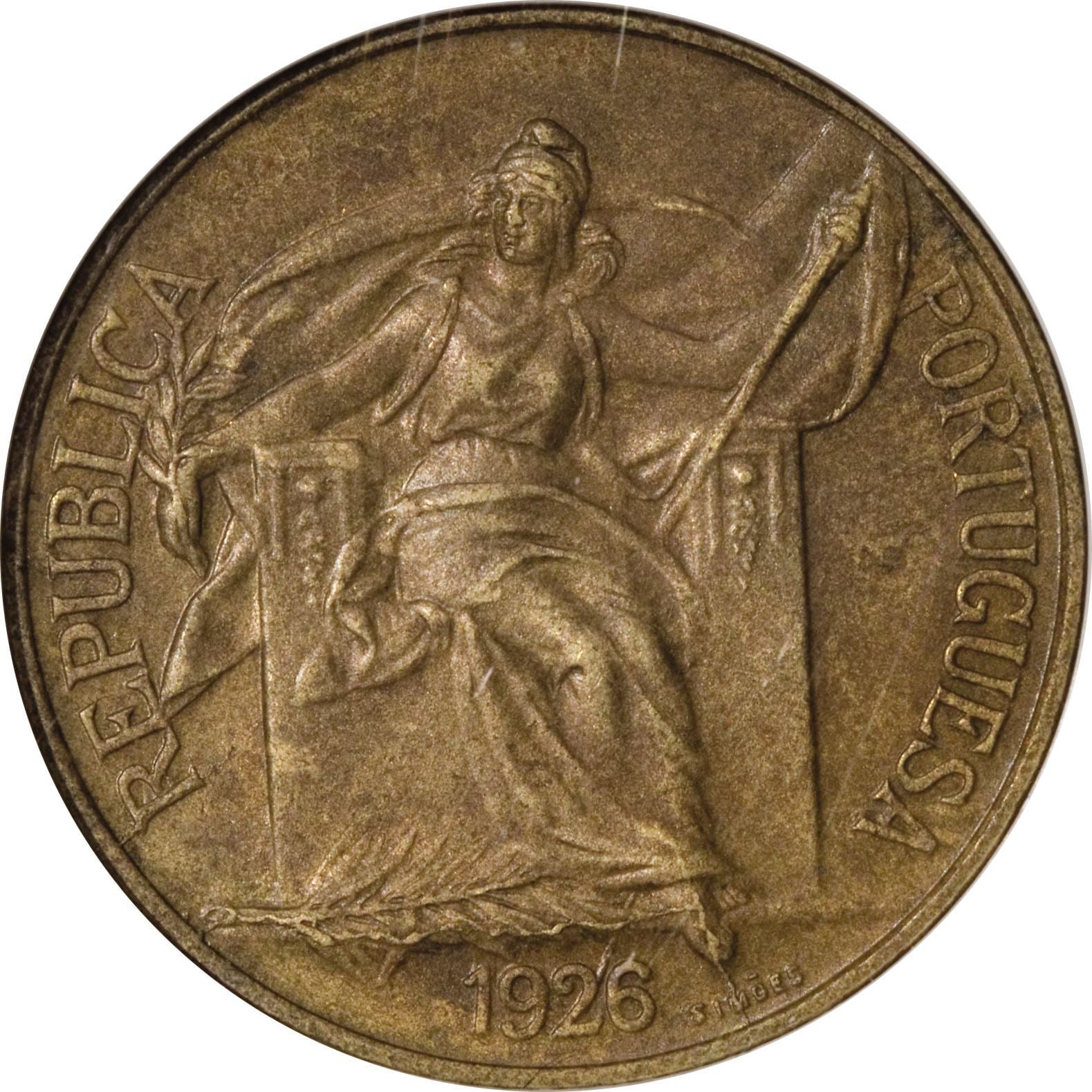 Portugal 1 Escudo Coin | Republica Head Allegory | KM576 | 1924 - 1926