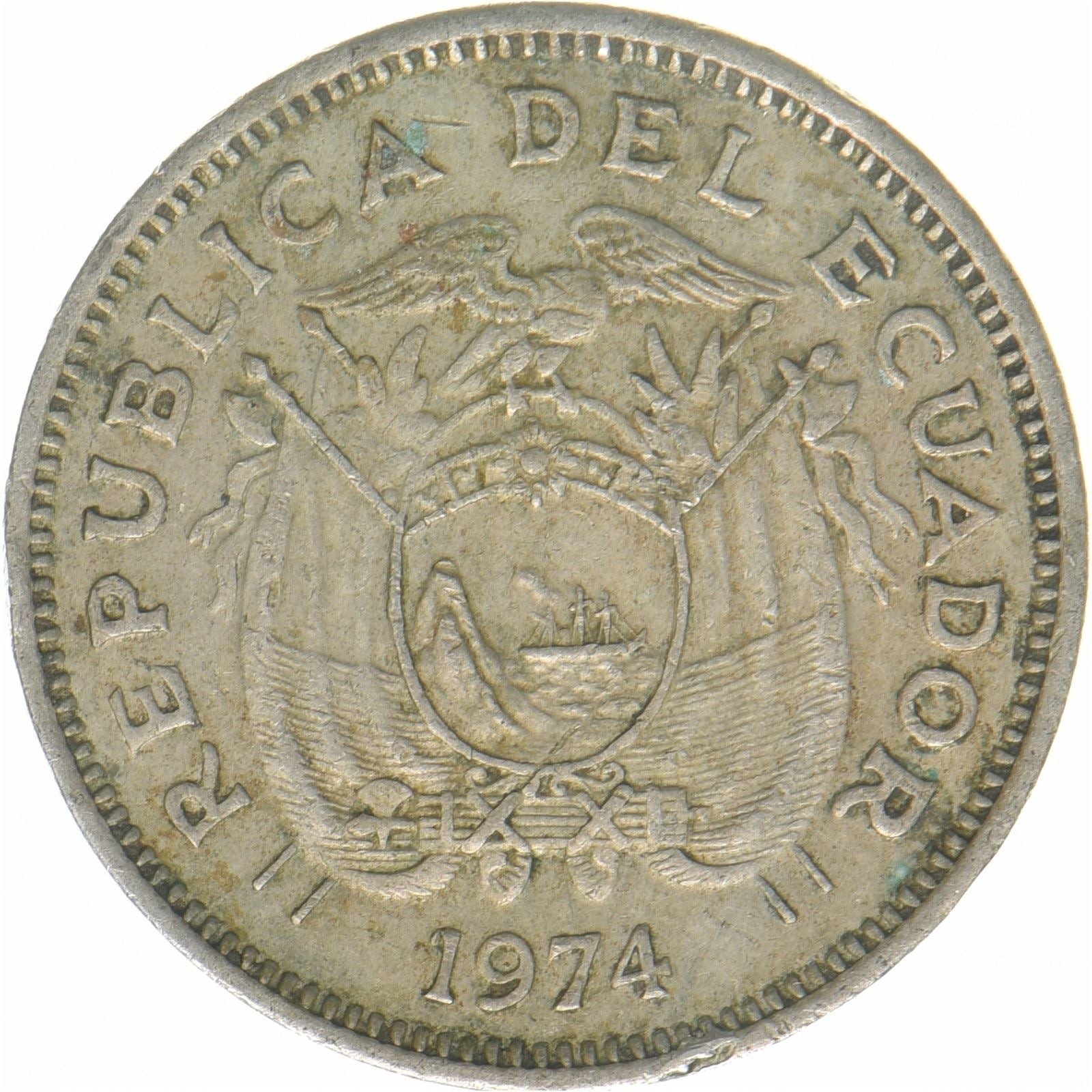 Ecuador | 20 Centavos Coin | Copper-nickel | Coat of Arms | KM:77.2 | 1974