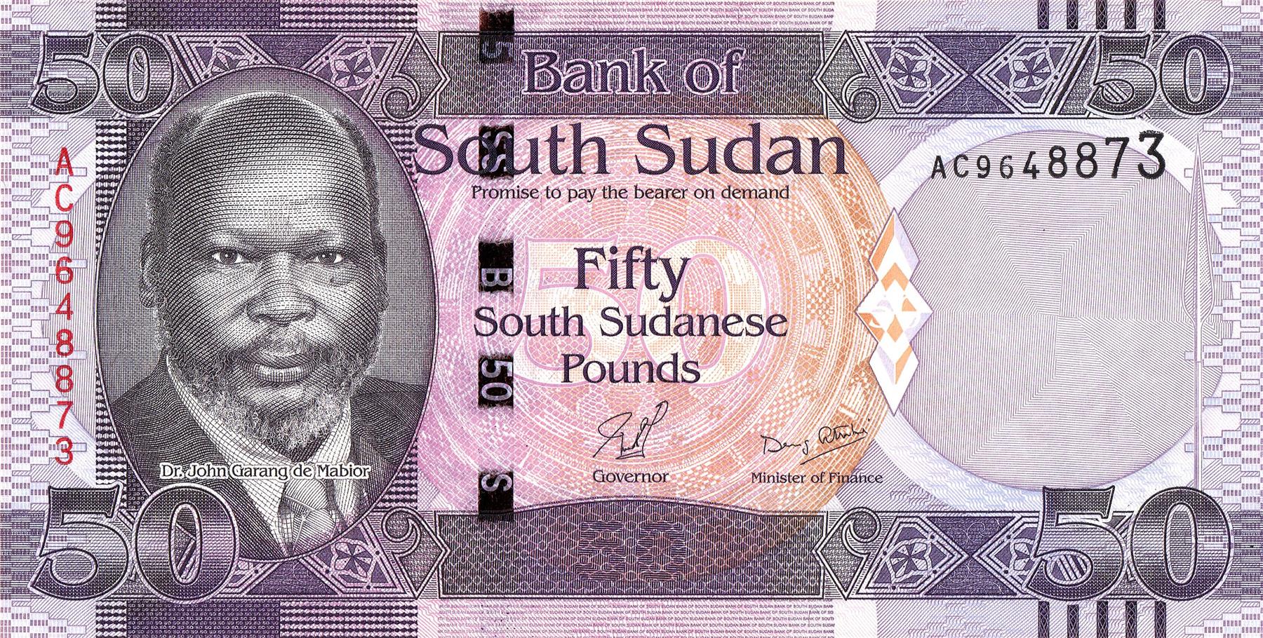 South Sudan | 50 South Sudanese Pounds Banknote | 2011 - 2019 | Dr. John Garang de Mabior | Grassland | Elephants